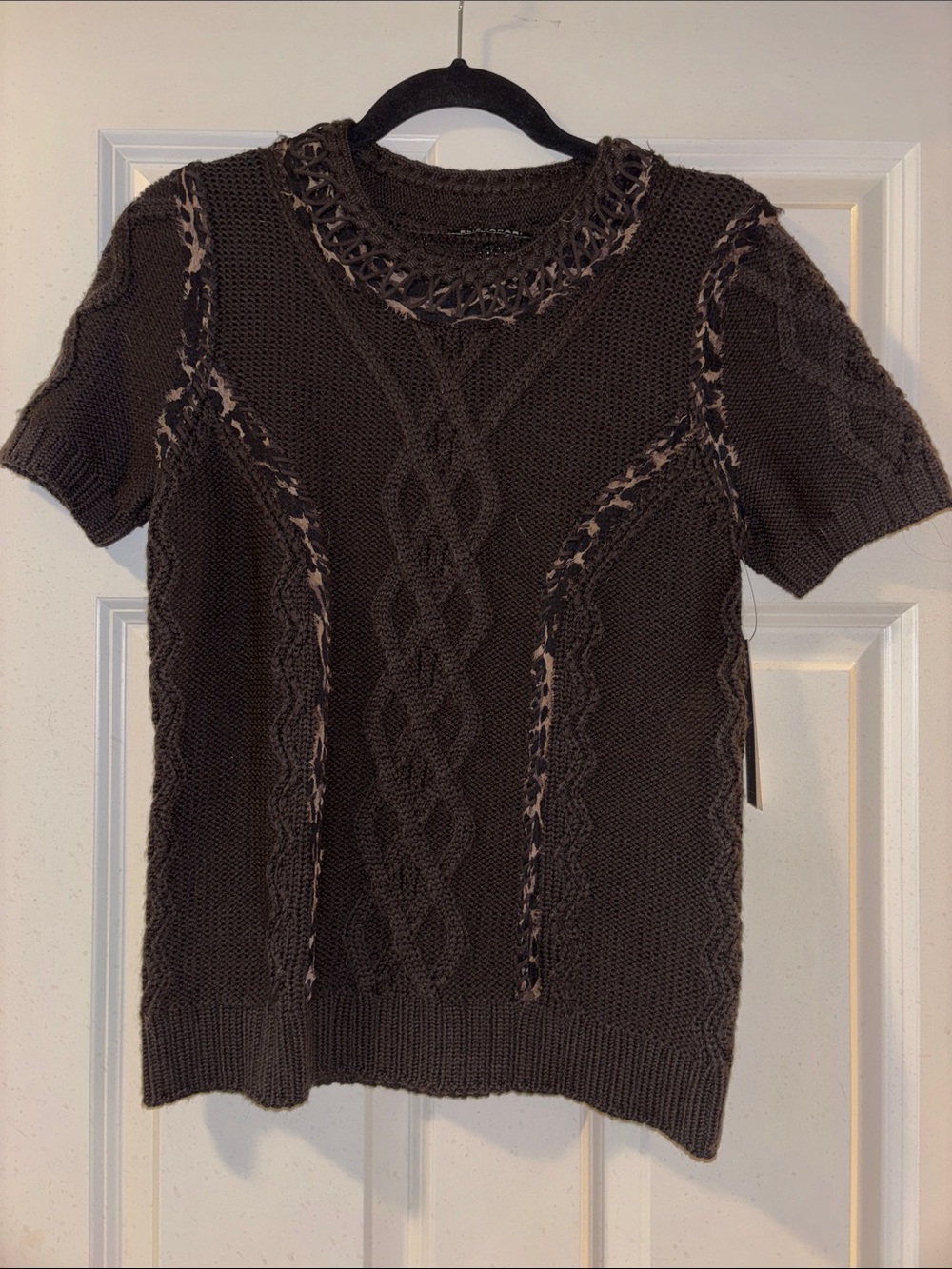 NWT 100% EXTRA FINE MERINO WOOL ELIE TAHARI WAVERLY COLT BROWN SWEATER